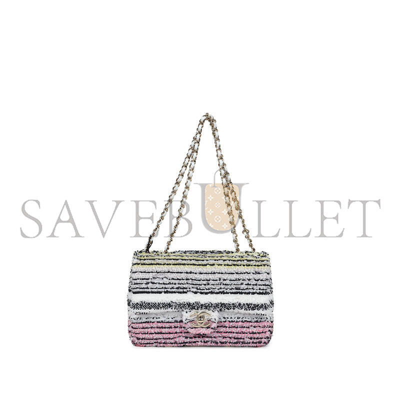 Ch**el mini rectangular flap white multicolor sequin light gold hardware (20*13*5cm)
